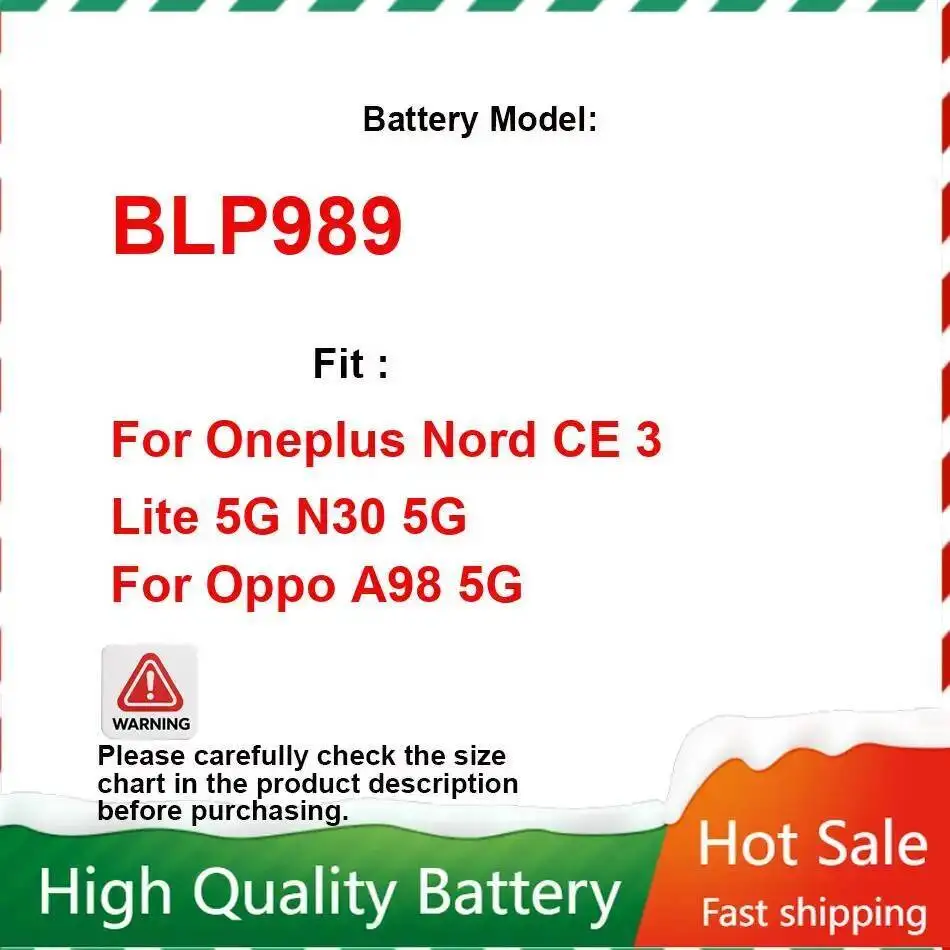 

5000Mah Mobile Phone Battery BLP989 For Oneplus Nord CE 3 Lite 5G N30 Oppo A98 Strong Compatibility