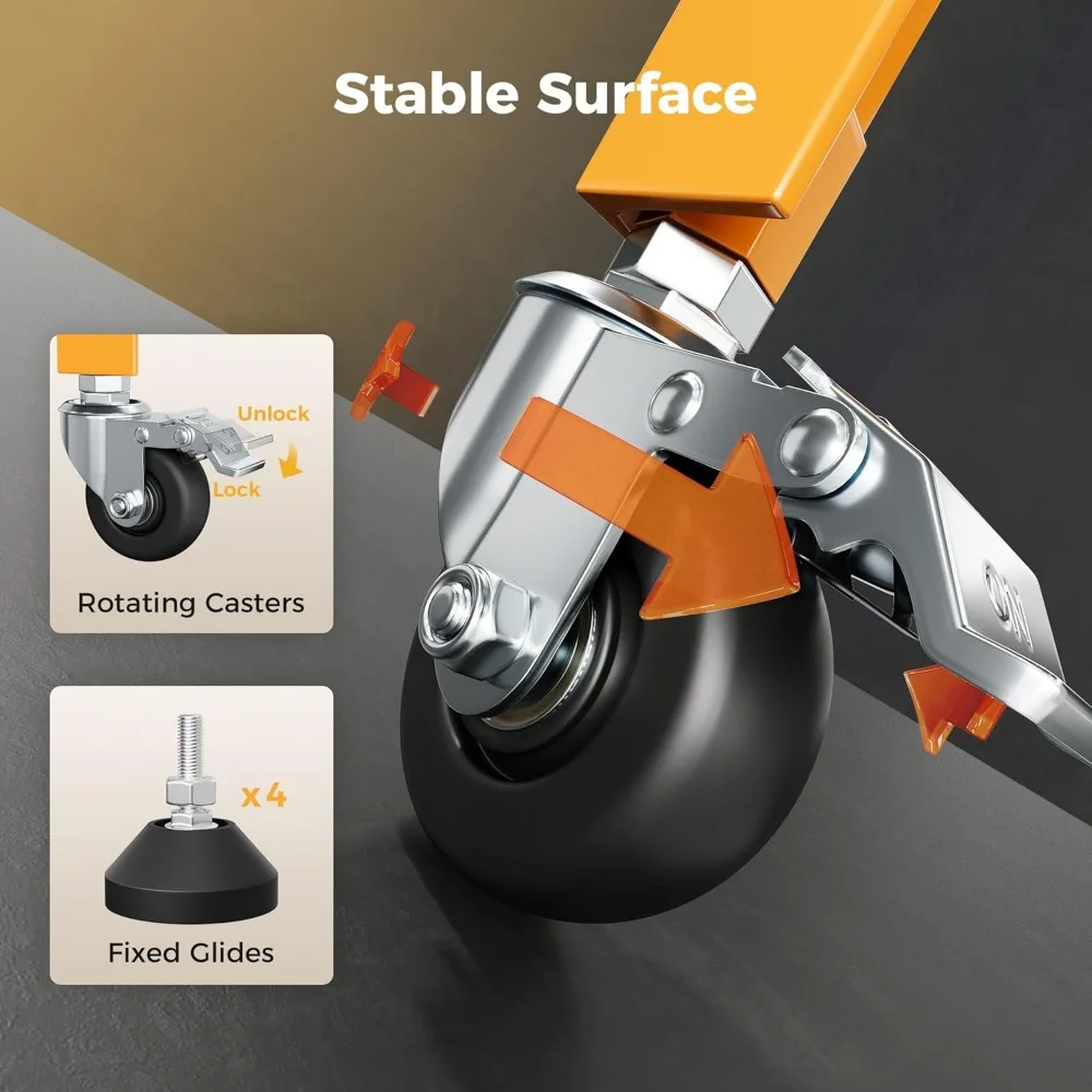 طاولة لحام شديدة التحمل مقاس 36 × 18 مع لمسة نهائية من أكسيد الأسود وعجلات قابلة للقفل وصينية تخزين و4 أدوات
