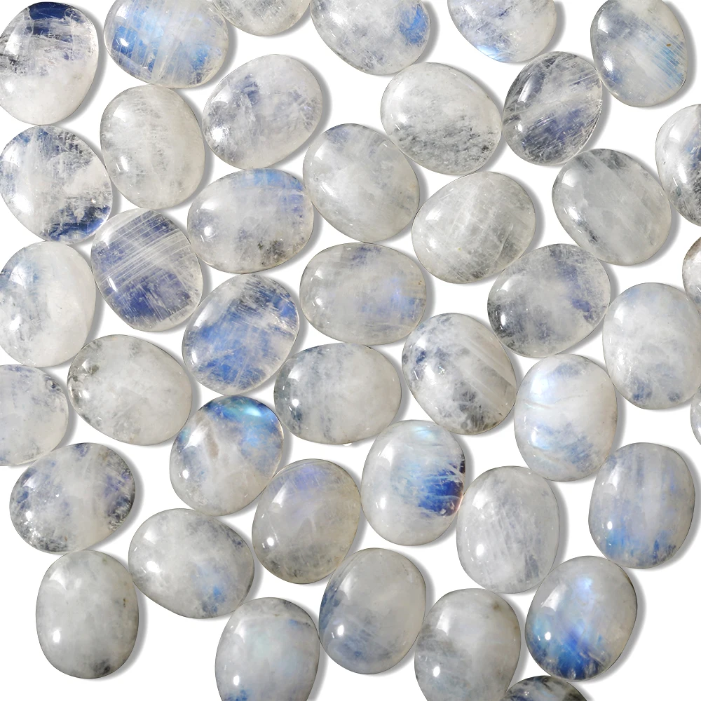 Piedra Lunar Natural de corte redondo, piedras sueltas con luz azul, decoración al por mayor, regalo de joyería de piedras preciosas, 10x10MM, 5 piezas por juego