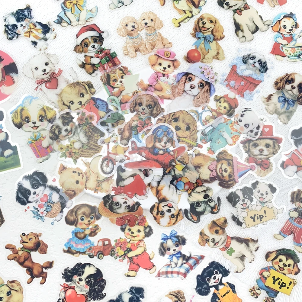 

50 шт., прозрачные наклейки для домашних животных в стиле ретро с милым щенком, наклейки для телефона, ноутбука, чемодана, холодильника, сделай сам, эстетические наклейки
