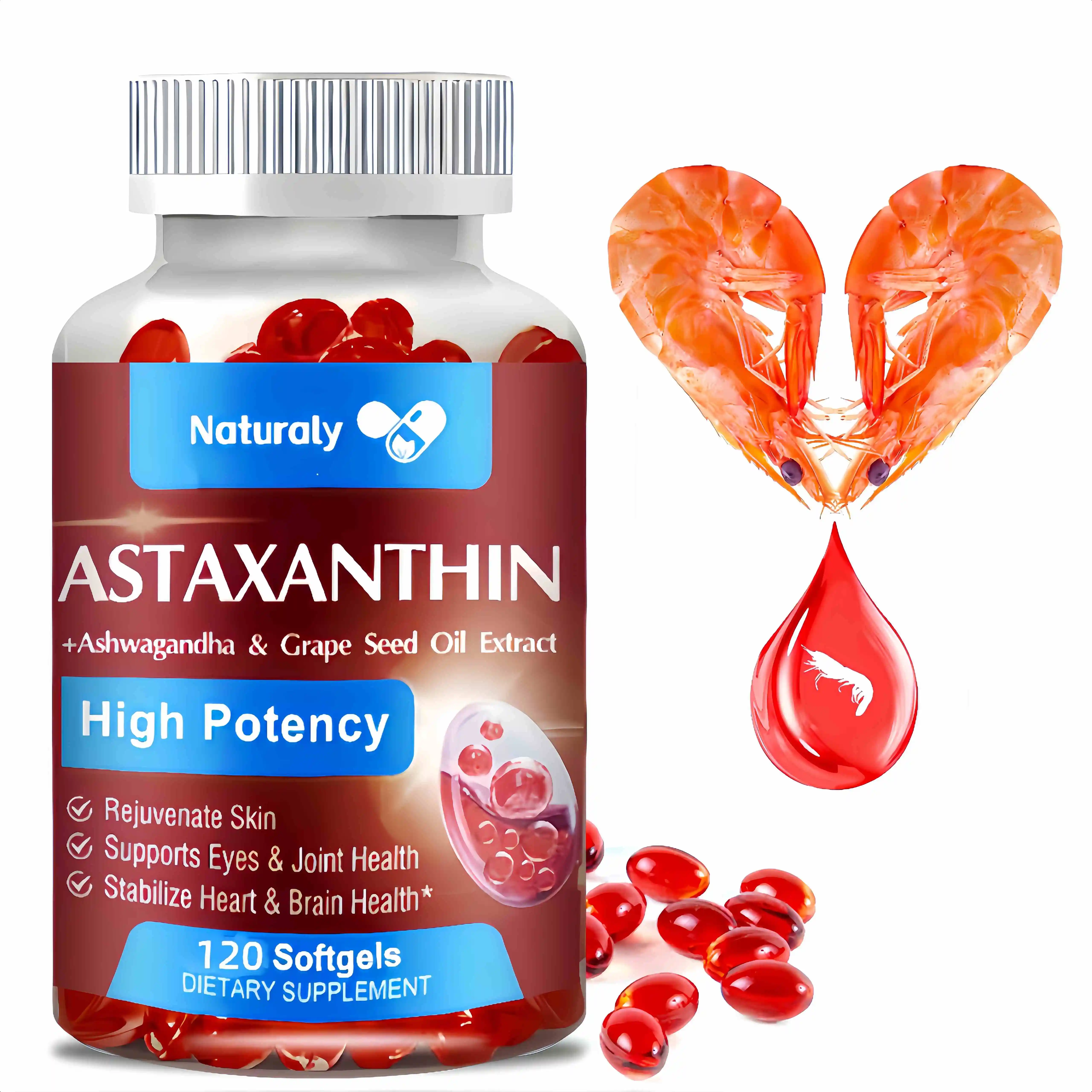 Astaxanthin Supplement with Grapeseed Oil, Ashwagandha Extract, Organic Coconut Oil, and MCT Oil for Joint Health and Immunity