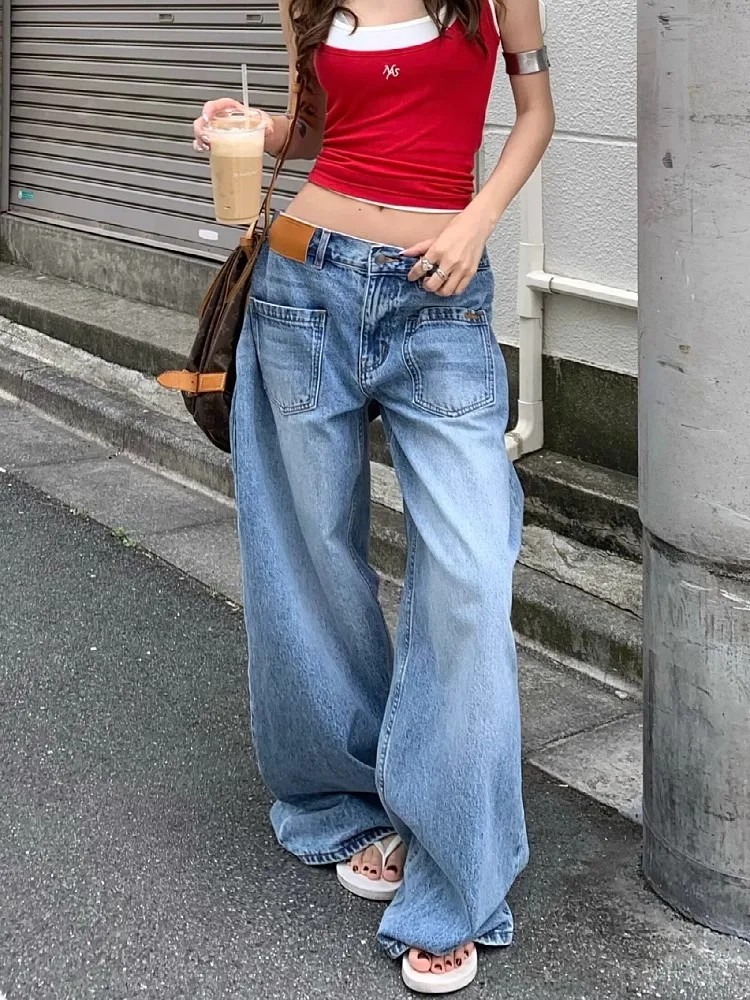 

Fashion Women's Straight Pants Baggy High Waist Zipper Pockets All-match Trousers Female Y2k Lady Streetwears Harajuku Jeans