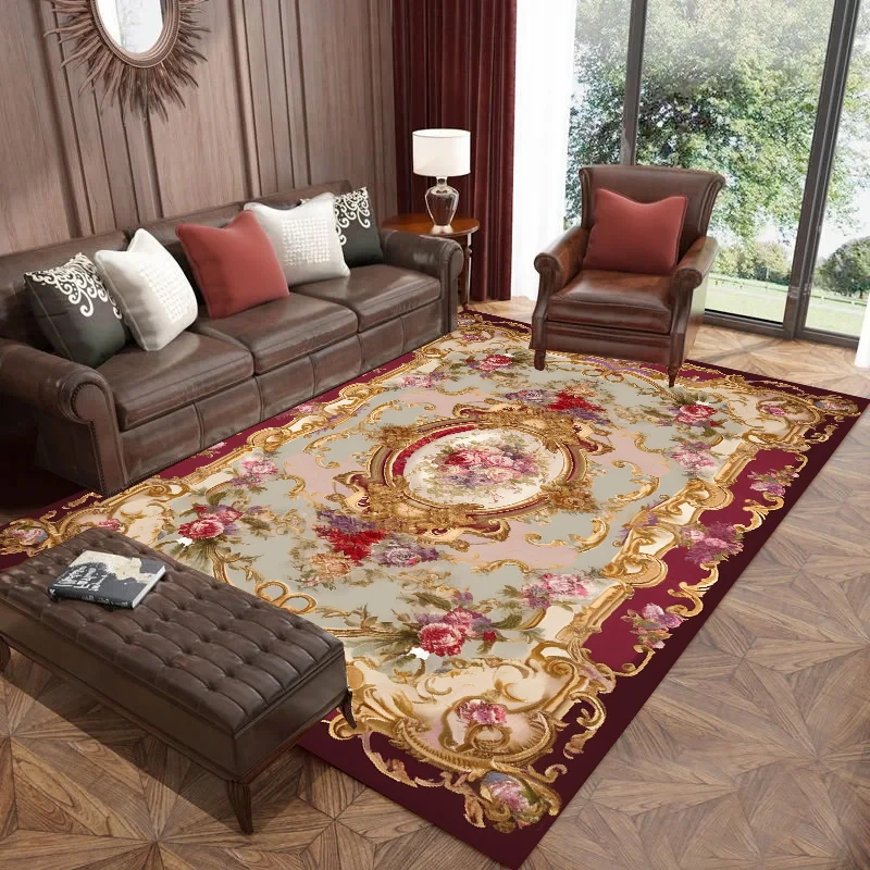 Retro Carpet for Living Room Luxury Room Large Area Bedroom Bedside Rug European Study Parlor Decoration Rugs Floor Mat Washable