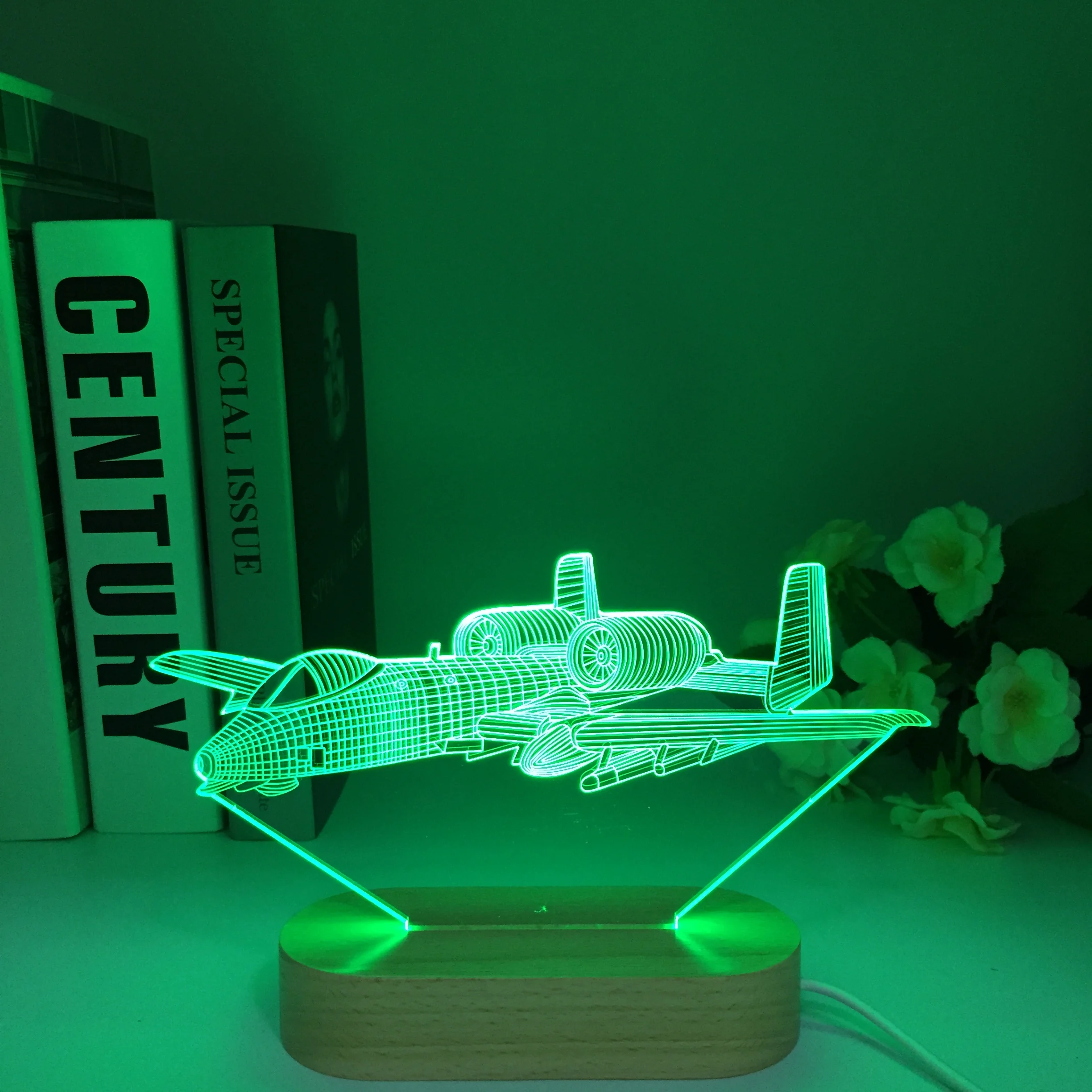 

War Plane Aircraft Wood 3d Night Lights Multi Colors Military Jet Plane With Usb Gift Table Lamp Remote Decorative lights