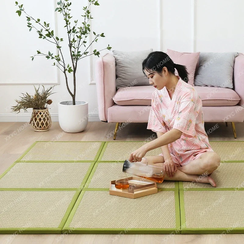 Japanese Traditional Tatami Mattress Mat Rectangle Large Foldable Floor Rattan Mat For Yoga Sleeping Tatami Mat Flooring Cushion