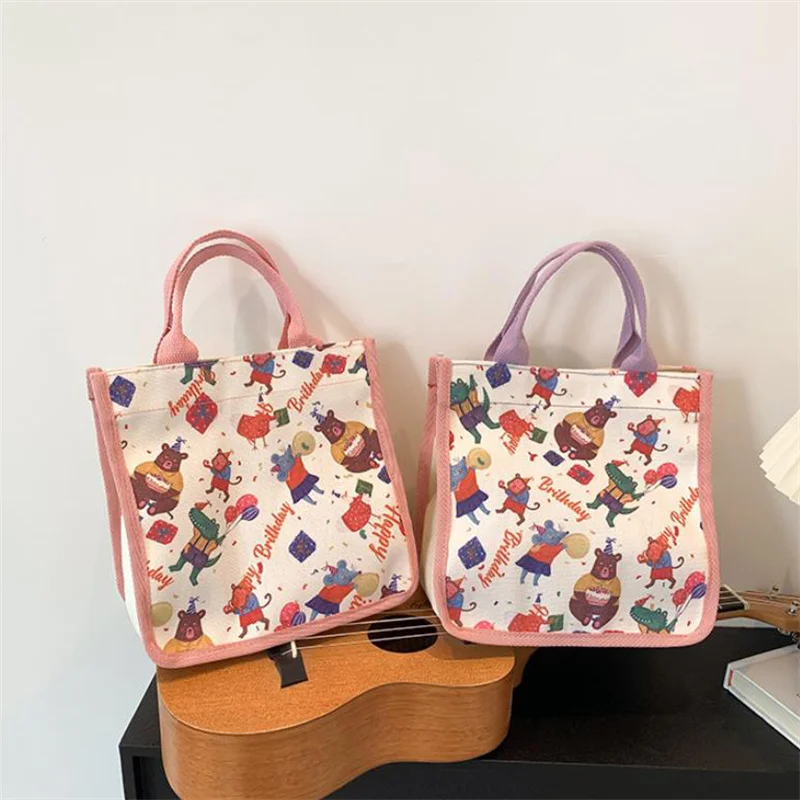 

Cartoon Printing Large Capacity Handbag Portable Lunch Bento Tote Bag Items Storage Bag