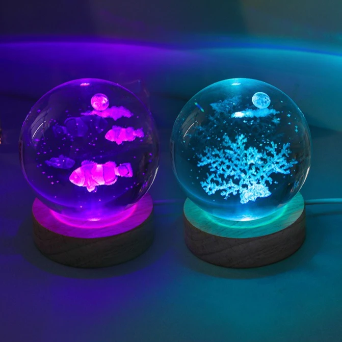 

3D Inlaid Marine Animal Series Seven-color Crystal Ball Luminous Base Home Decoration Unique Festival Gift and Souvenir