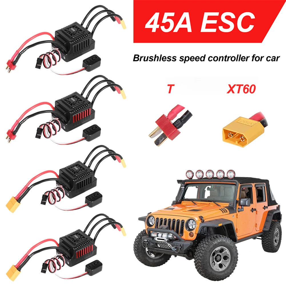 45A Electric Speed Controller 2-3S Waterproof Brushless Motor ESC Brushless ESC RC Upgrade Tools for 1/10 1:10 RC Car Truck