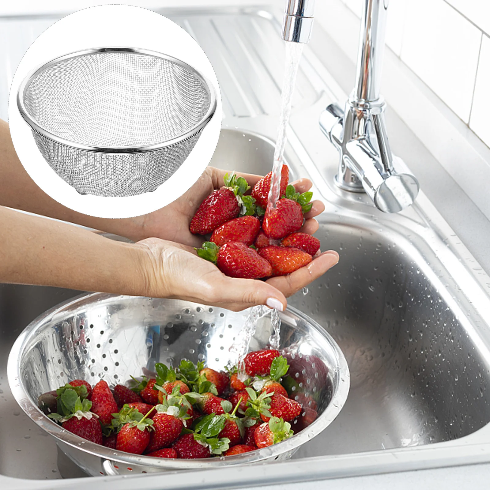 

Pasta Thickened Stainless Steel Sink Drain Basket Rice Sieve Wash Kitchen Basin Food Fruits Silver Strainer Bowl