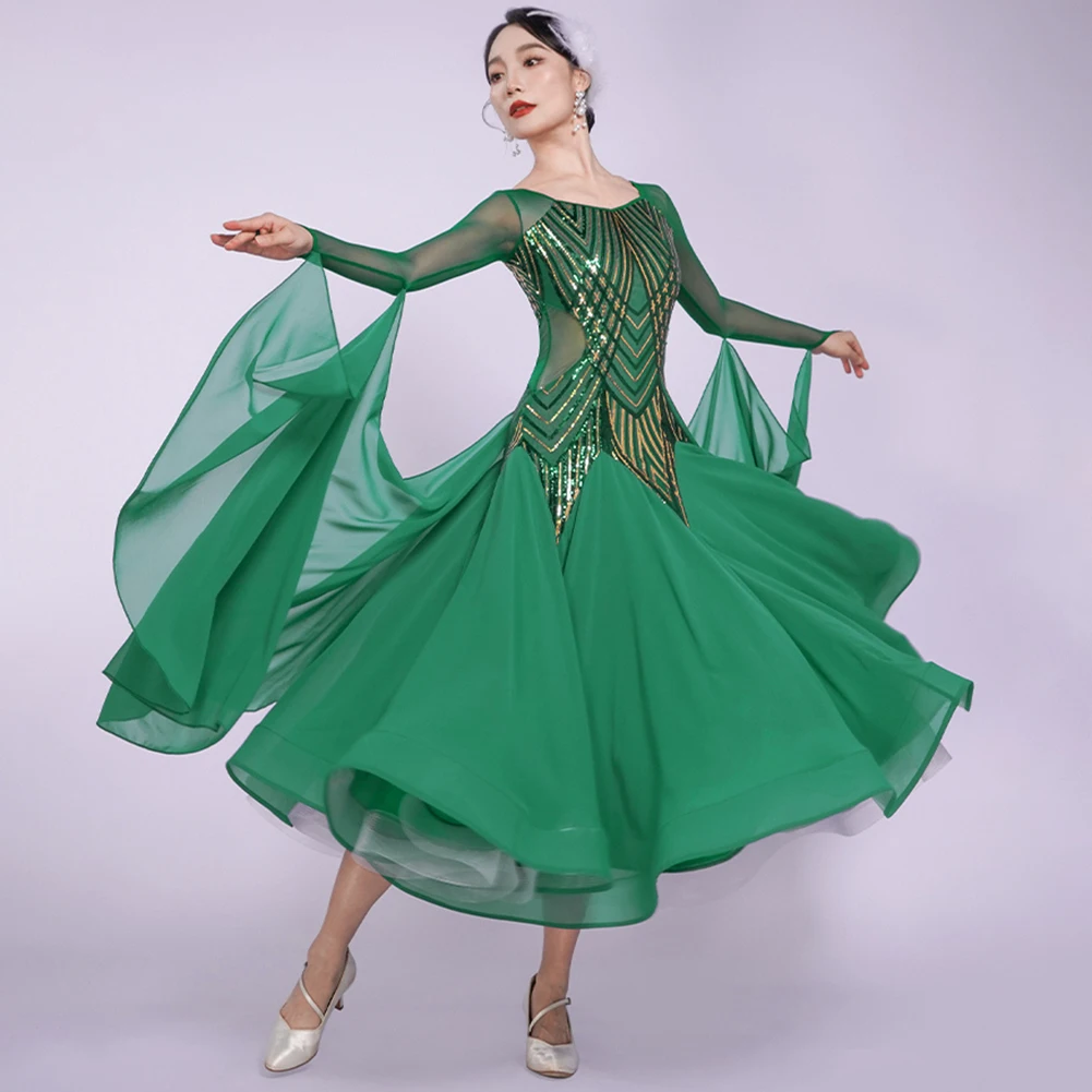 Costume de concours de valse pour femmes, robe de danse de salle de bal à paillettes, rouge, violet, Performance Standard, vert émeraude, nouvelle collection