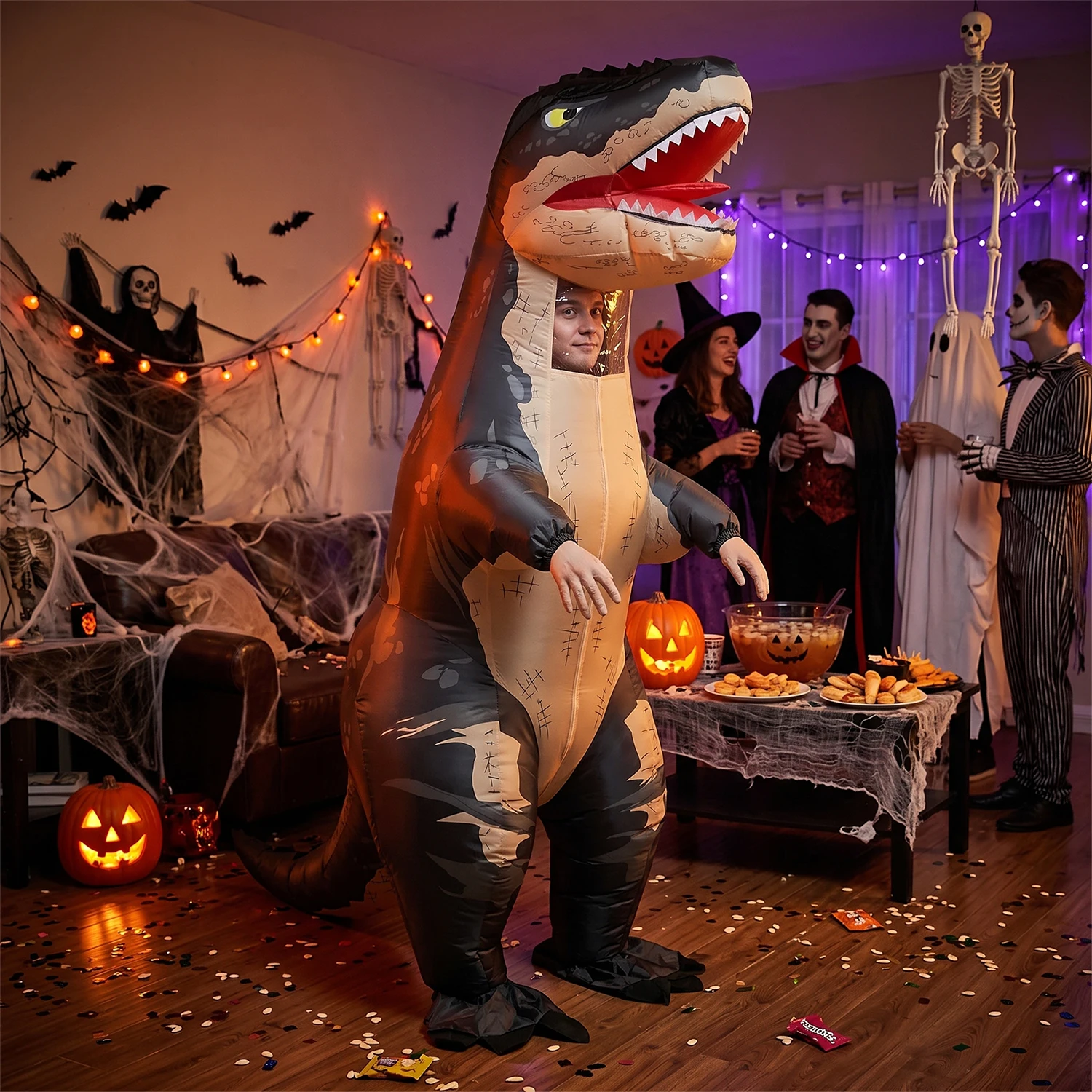 Disfraz inflable de raptor para hombres y mujeres, de 160 a 190 cm, ideal para disfraces de dinosaurio, dragón con púas, para Halloween, carnavales, Navidad y fiestas de disfraces.