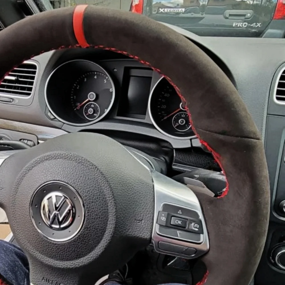 Customization Hand Sewing Suede Leather Non-Slip Car Steering Wheel Cover For Volkswagen Golf 6 GTI MK6 Polo GTI Scirocco R