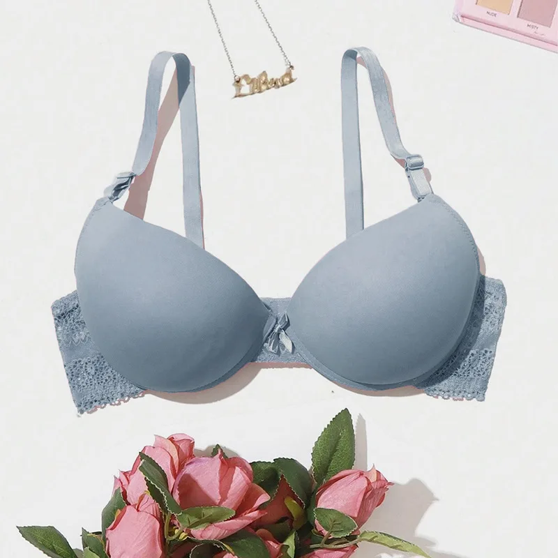 

Solid Color Simple Non-padded Bra for Women with Wire Lace Underwear Supportive Comfortable Basic Bra