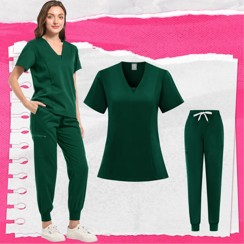 Multicolor Scrubs Uniform Short Sleeve Tops+Pants Nursing Uniform Women Pet Shop Doctor Scrub Medical Surgery Workwear Scrub Set