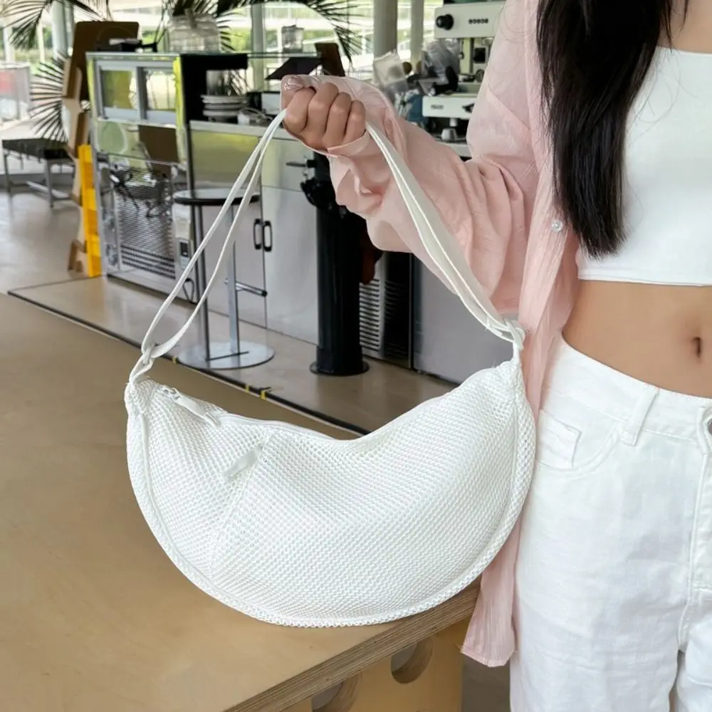 

Casual Korean Style Nylon Mesh Crossbody Bag Handbag Adjustable Dumpling Bag Fashionable Solid Color Shoulder Bag Student
