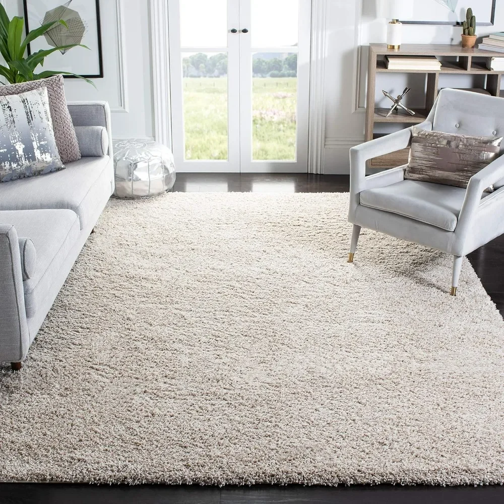 Coarse wool carpet -8 'x 10', beige, non shedding and easy to care for, 2-inch thick, suitable for living rooms and bedrooms