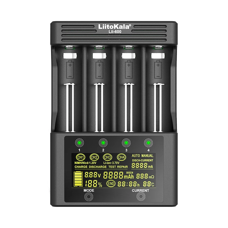 LiitoKala Lii-600 intelligent Battery Charger for Li-ion 3.7V NiMH 1.2V 18650 18350 26650 21700 26700 AA AAA and test capacity