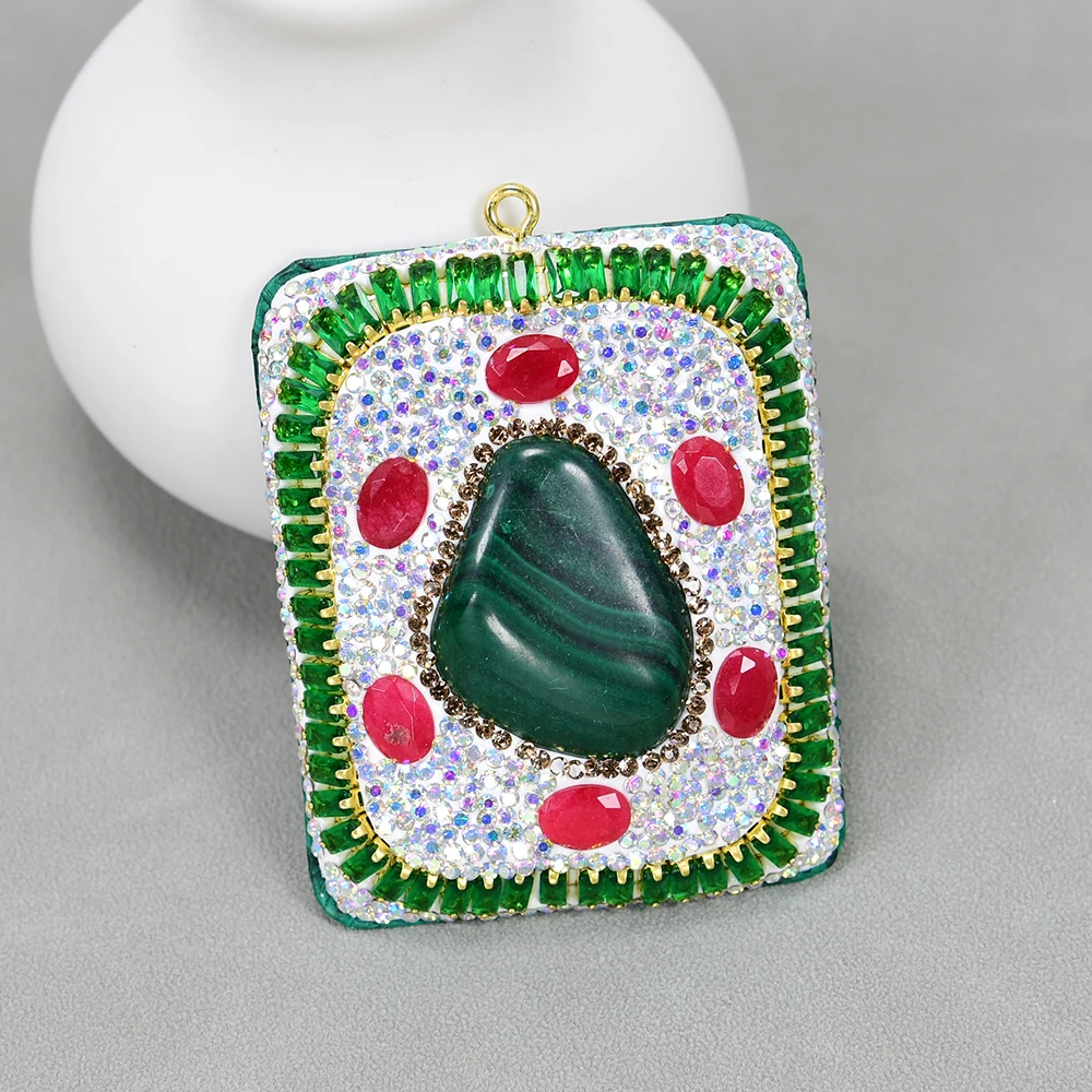 APDGG 2 Pcs Natural Malachite Red Jade Green Crystal Pendant Charm Jewelry Necklace Making DIY
