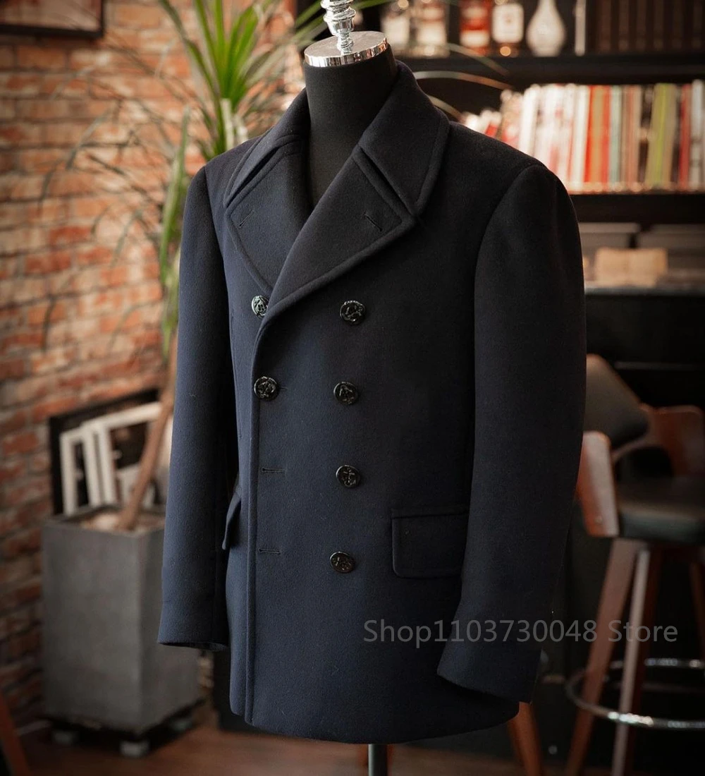 Men's Black Woolen Blazer Double Breasted Jacket Slim Fit Male Casual Business Wool Men's Jacket For Autumn and Winter