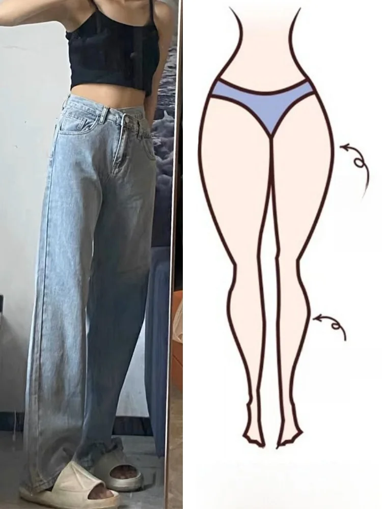 

High Waist Wide Leg Jeans Women plus Size Pear Shape Body Slimming Floor Length Loose Fit Straight Cut Denim Pants