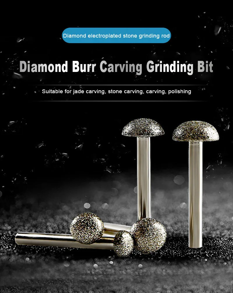 5 Stück 12/14/16/18/20mm Diamant-Frässtifte mit 6mm Schaft zum Gravieren von Glas, Jade, Marmor, Zubehör für Rotationswerkzeuge – Detail 1