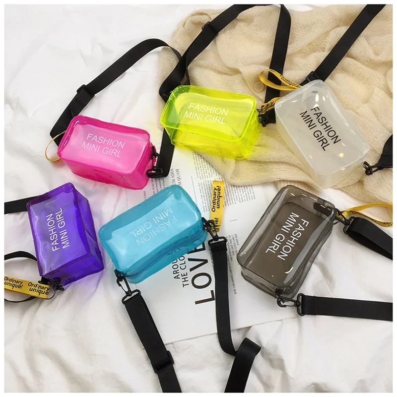 Candy Color Laser Crossbody Bag for Women Letter Fashion Wild Mini Shoulder PVC Jelly Small Tote Bag Storage Bags