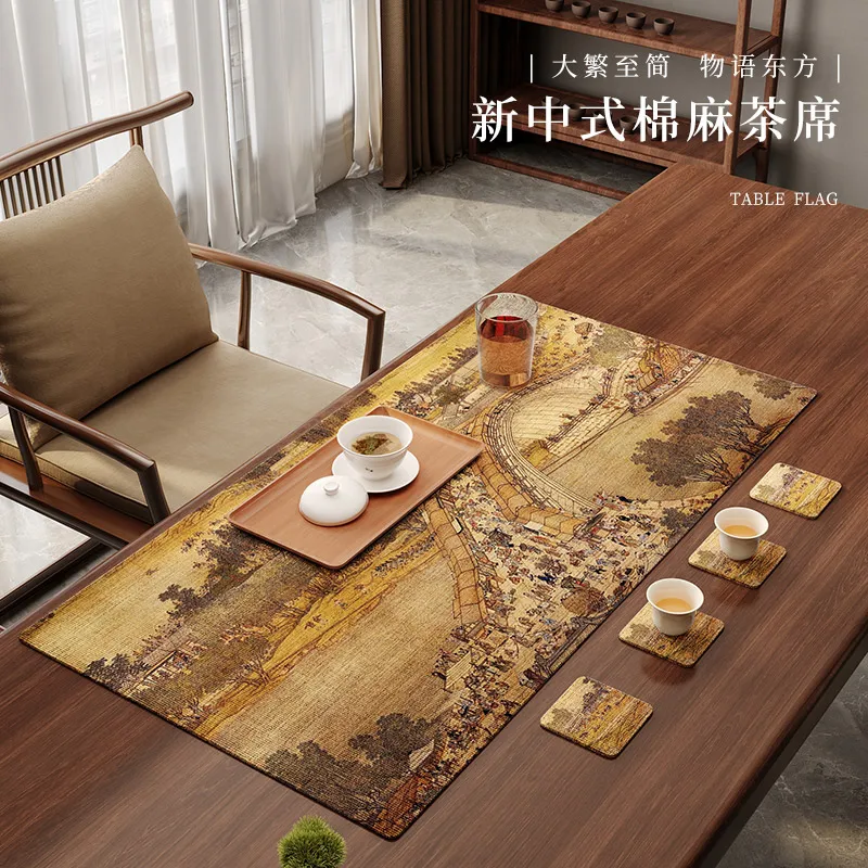 Tea mat new Chinese Zen cotton linen absorbent tablecloth Chinese style small size tea table coaster tea tray pad saucer