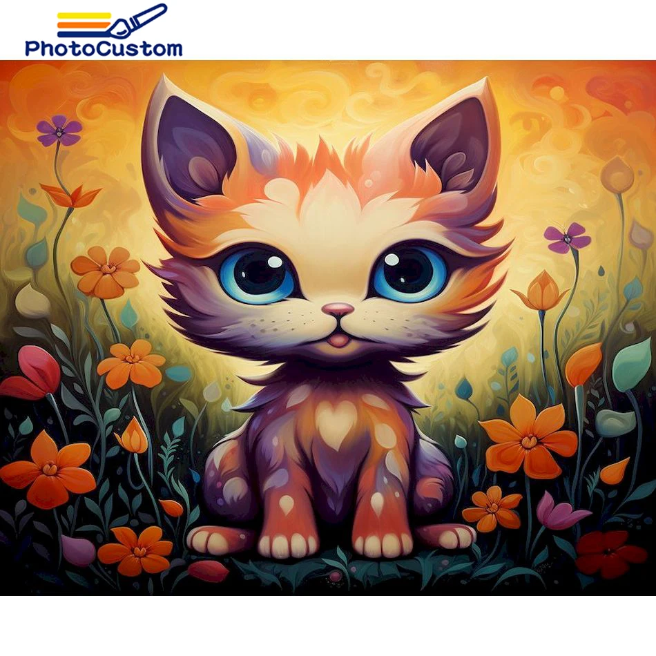 

PhotoCustom 5D Diamond Painting Cat Full Round Drill DIY Diamond Embroidery Cross Stitch Animal Mosaic Kit For Home Decor Gift