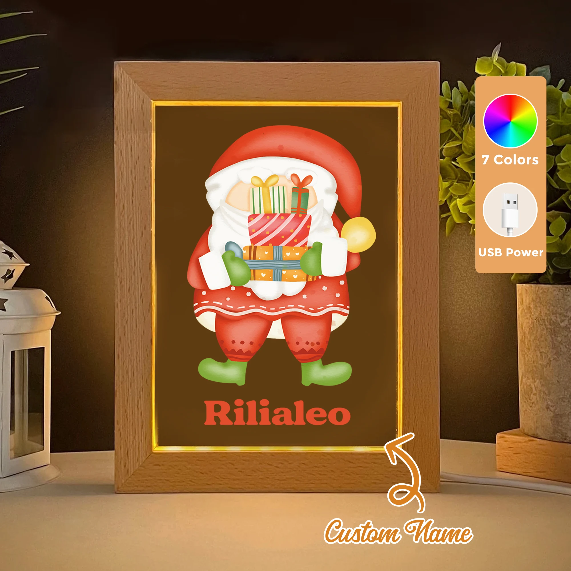 

Custom Name Gifts LED Acrylic Night Light Wood Photo Frame 21x17cm Christmas Cartoon Children Bedroom Gifts Home Decor