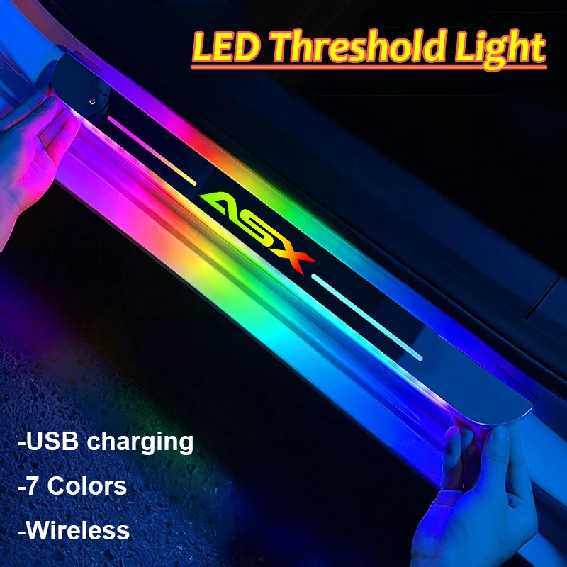 Wireless 7 Colors LED Car Welcome Pedal for Mitsubishi ASX Logo USB Charging Acrylic Door Sill Light Interior Accessories