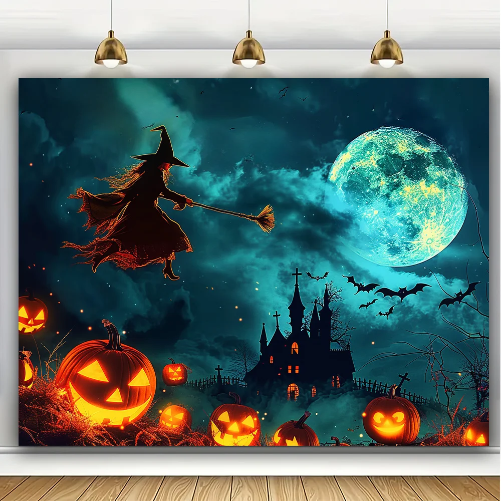 Big Moon Terror Pumpkin Photography Background, Horror Party Decoration Banner Studio Props Photo Booth