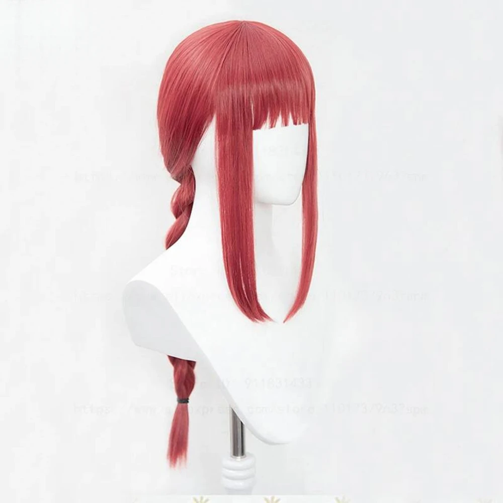 High Quality Makima Anime Chainsaw Man Cosplay Long Coral Pink Braided Heat Resistant Hair Role Play Wigs + Wig Cap view 4