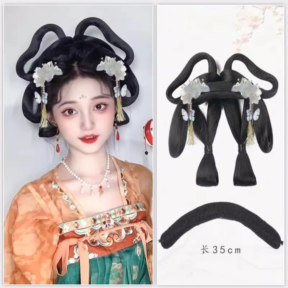 Ancient Hanfu Hair Bun Updo Integrated Volume Pad Ming Tang Dynasty Lazy Hairstyle Complete Headwear Set Women Cosplay