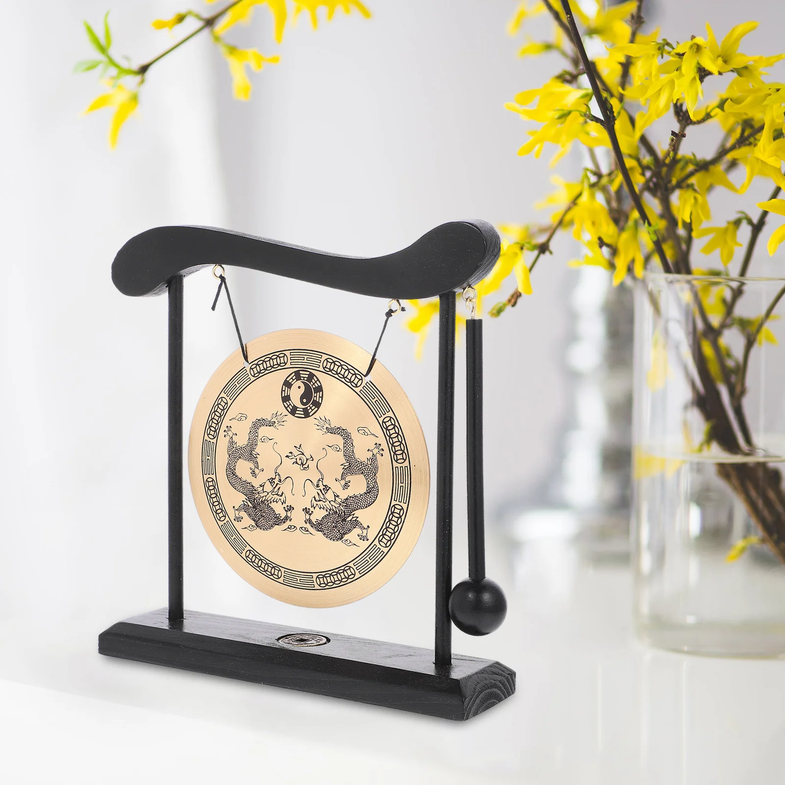 

Handcrafted Dragon Theme Desktop Gong Copper Chinese Bell Decor for Office Home Zen Environment Traditional Culture Statement