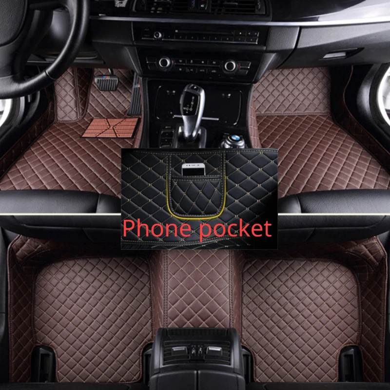 Custom Car Floor Mats for Geely Tugella 2019-2022 Years Artificial Leather Phone Pocket Carpet Interior Car Accessories