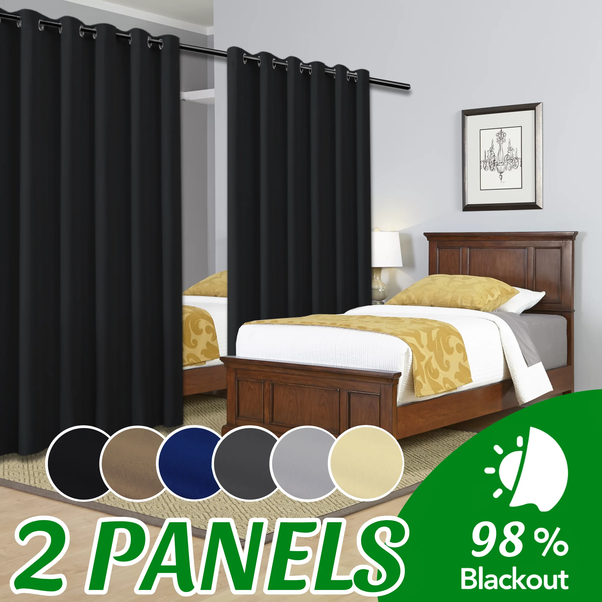 

2 PCS Blackout Room Divider - Classic Style, Sound Isolating Privacy Panel with Grommet Top for Bedroom, Hand Wash, All-Season