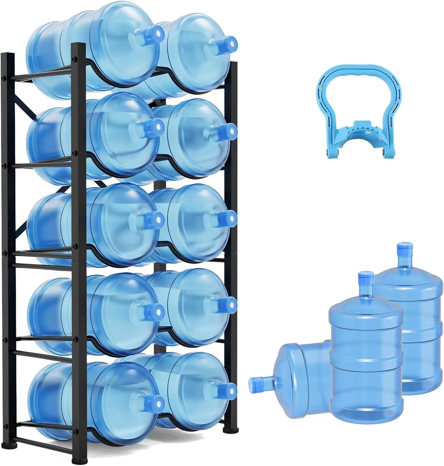 

Heavy Duty 5 Gallon Water Jug Holder Stand for 10 Bottles, 5 Tier Double Row, Detachable, for Office Kitchen Garage