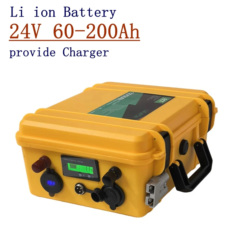 waterproof Rechargeable 24V 60Ah 80Ah 120Ah 150ah 180ah 200ah Lithium ion Battery for Trolling Motor Boat Propeller+10A Charger