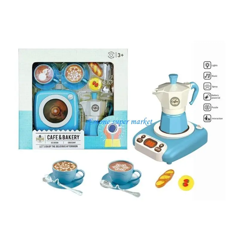 090b Kinder Spielset European Coffee Party Dessert Kaffeetasse Saucer Löffel Pot Set