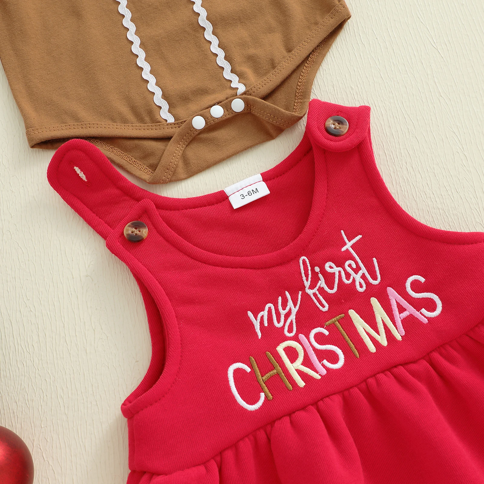 بلدي أول عيد الميلاد طفلة الزي الوليد الزنجبيل رومبير وزرة دافئة تنورة طفل فستان وتتسابق الملابس #3