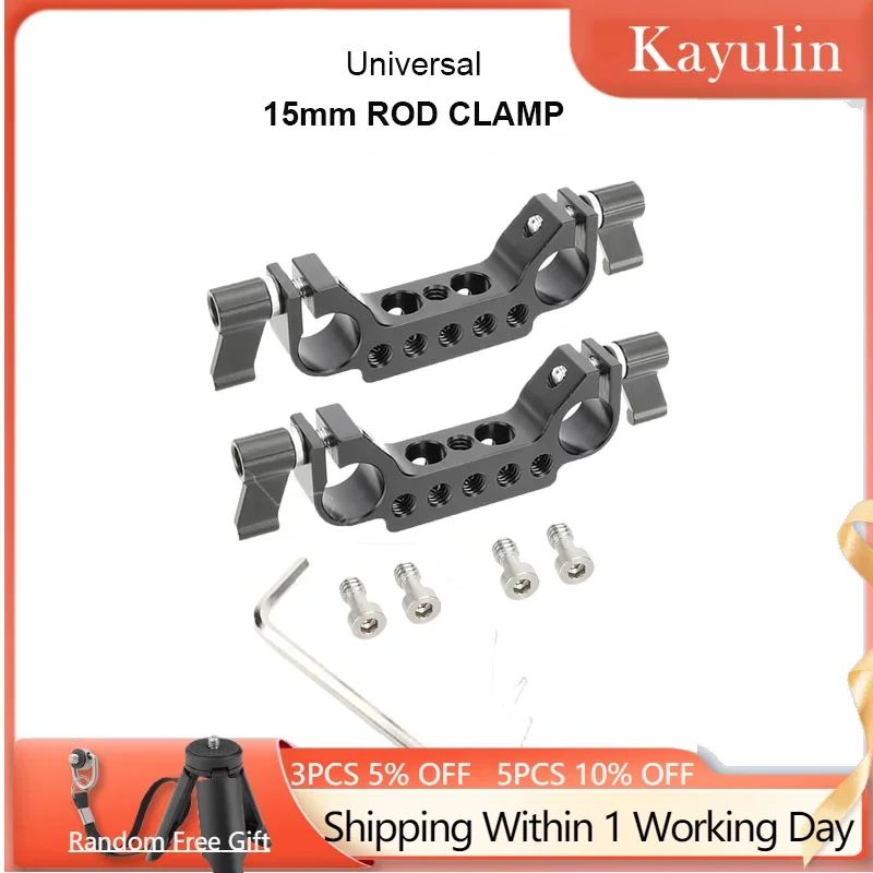 

Kayulin Unversal Lightweight 15mm Rail Dual / Single Rod Clamp 1/4"-20 Thread Black Knob for DLSR Camera Rig Cage Baseplate