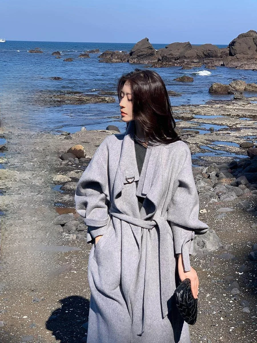 

Шерстяное двустороннее твидовое женское пальто для осени и зимы, укороченное, с длинными рукавами, для повседневной носки, модная верхняя одежда