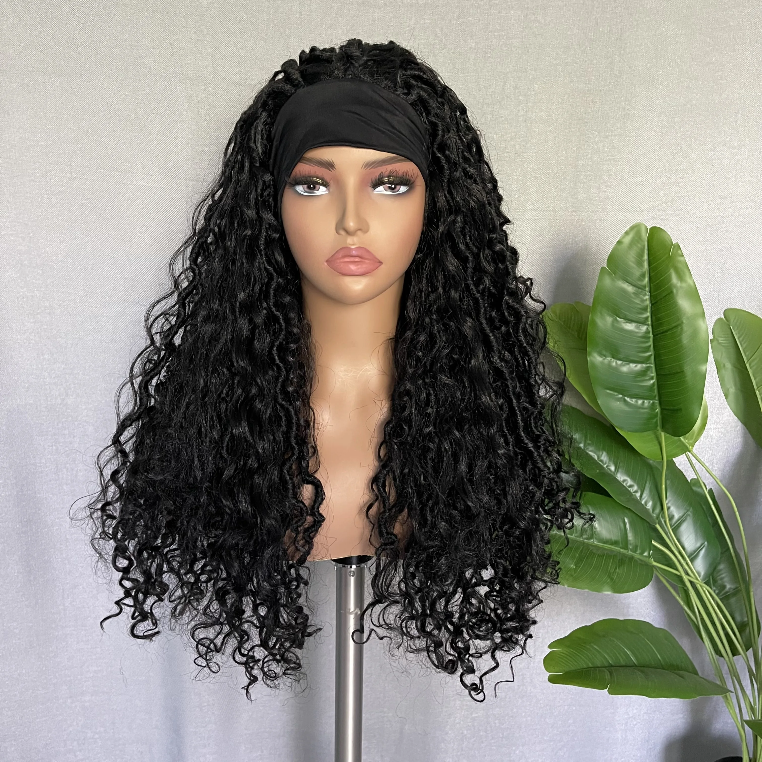 

Synthetic Long Braid Headband Wigs Goddess Faux Natural Black Afro Kinky Curly Passion Twist Crochet Braided Wig For Black Women