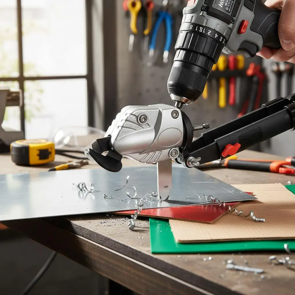 Sheet Metal Nibbler Attachment 360-Degree Rotating Head For Galvanized Steel Aluminum Plate Plastic Cardboard Precise Cutting