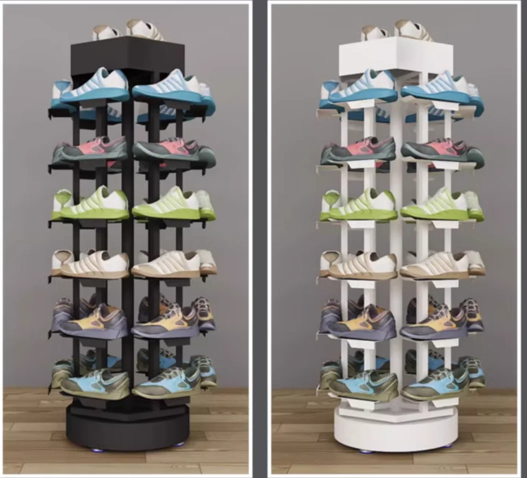 

Shoe store movable display rack iron art gold simple metal white shoe rack can be rotated display rack shoe rack shelves