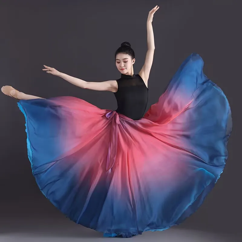 Women Classical Dance Stage Performance Dancing Skirts 720 Degree Costumes Multicolour Gradient Flamenco Dance Performer Skirts