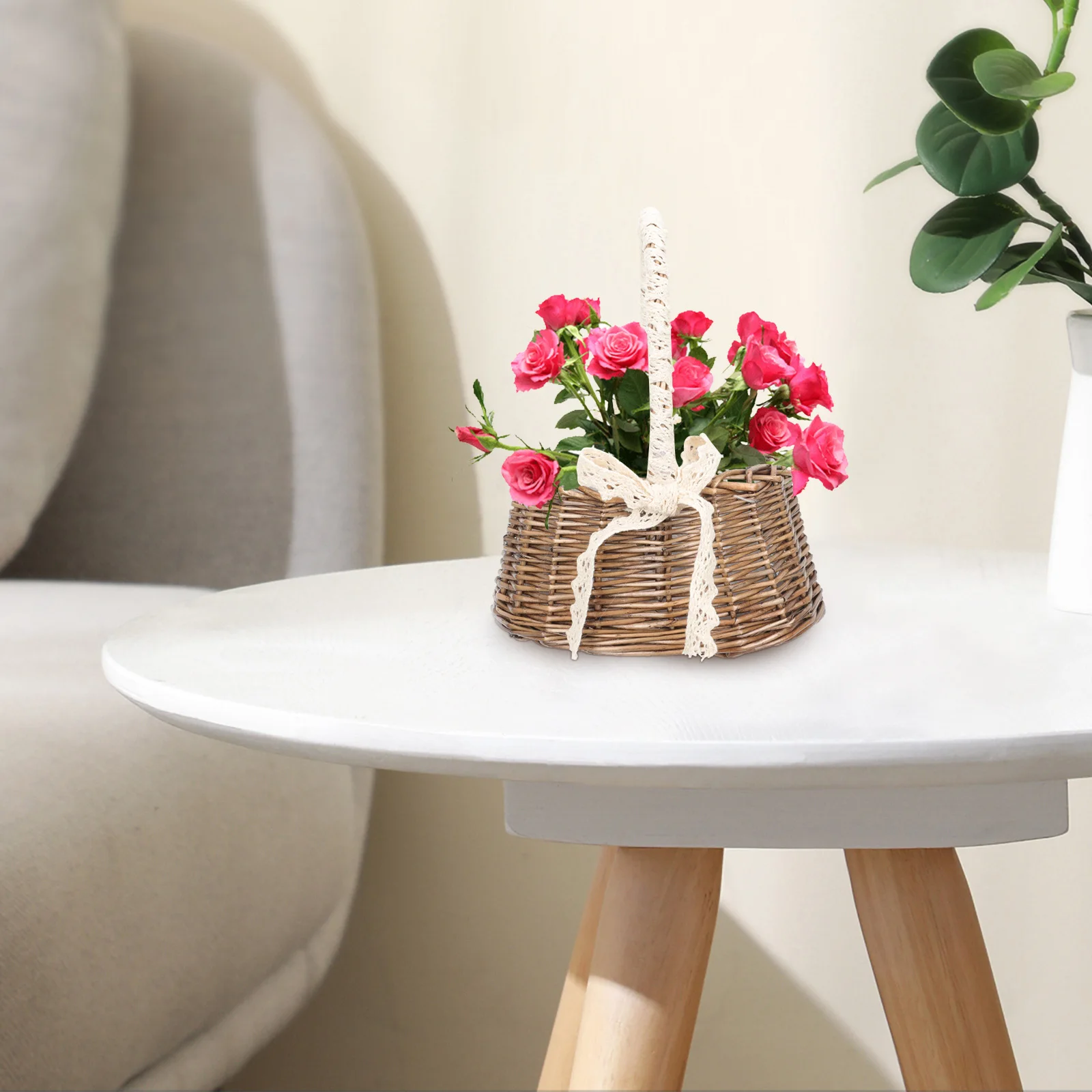 

Woven Flower Basket Handcrafted Storage Basket For Home Decor Party Multi-Purpose Bamboo Organizer Simple