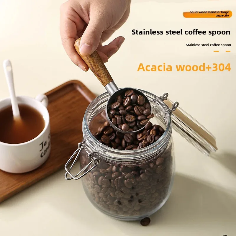 

Classic Wood & Stainless Steel Measuring Spoons - Precision Scoops with Clear Marks for Baking, Coffee and Cooking