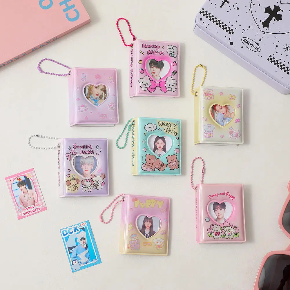 2 inch 16 Pockets Small Photo Album Korean Cartoon Photos Collect Book Card Holder With Keychain Mini Card Bag Photocard Holder