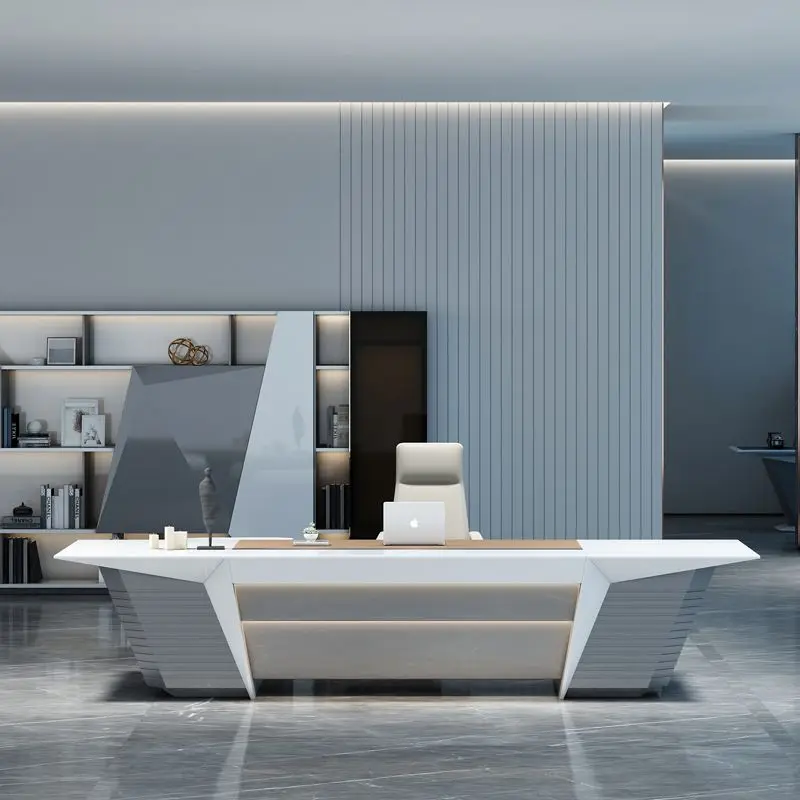 

Top Sale Modern White Glossy High End CEO Office Furniture Luxury Wireless Charging Boss Executive Desk